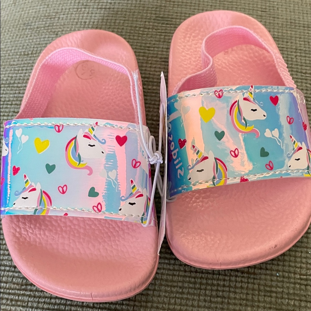 Kids Unicorn Slide Sandals - Pink and Blue